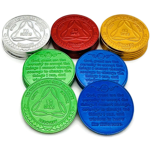 24 Hours to 11 Months Sobriety Mint Infinity Aluminum AA Meeting Newcomer Chips - 1 of Each