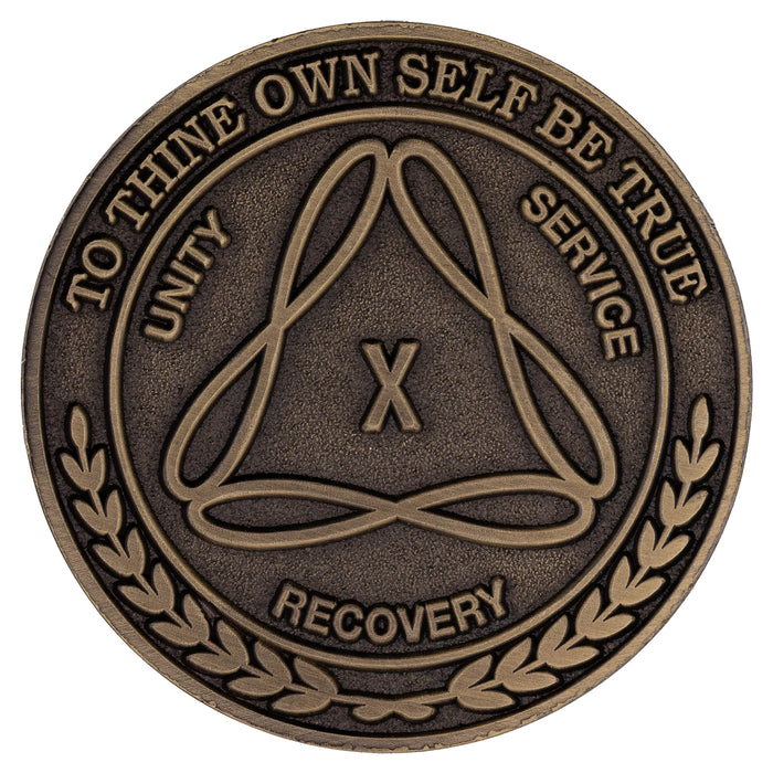 1 to 50 Year Bronze AA Meeting Chips - Sobriety Mint Infinity Triangle Recovery Medallions/Coins