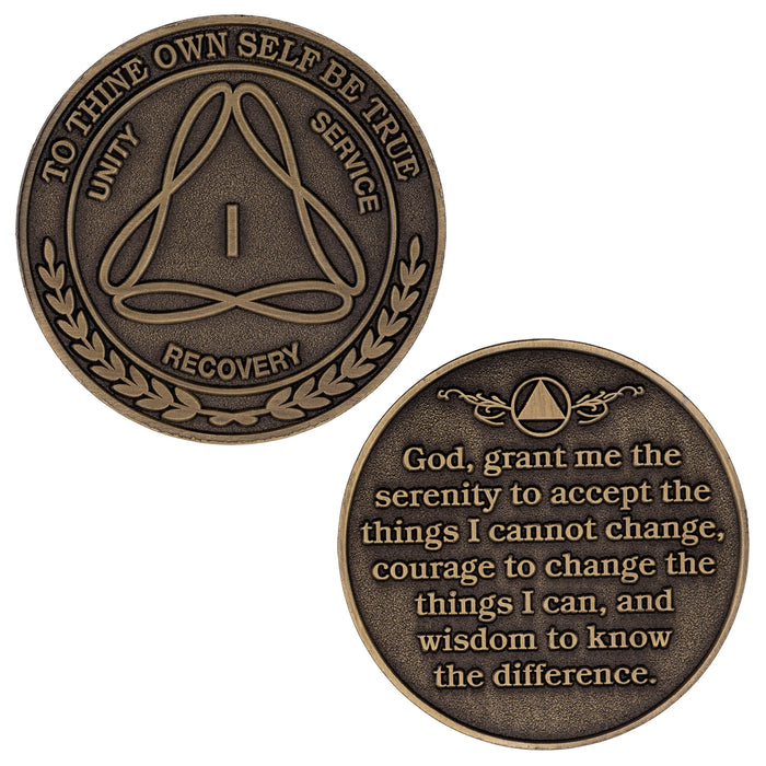 1 to 50 Year Bronze AA Meeting Chips - Sobriety Mint Infinity Triangle Recovery Medallions/Coins