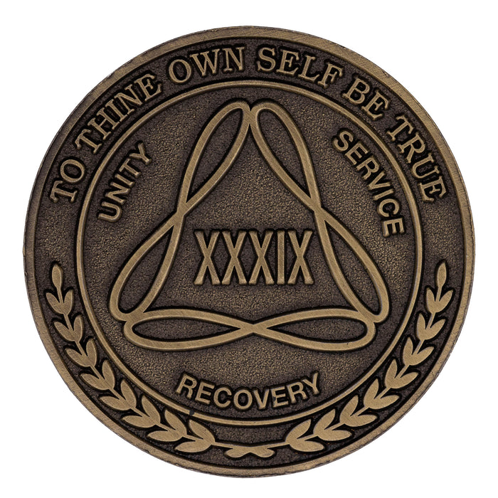 1 to 50 Year Bronze AA Meeting Chips - Sobriety Mint Infinity Triangle Recovery Medallions/Coins