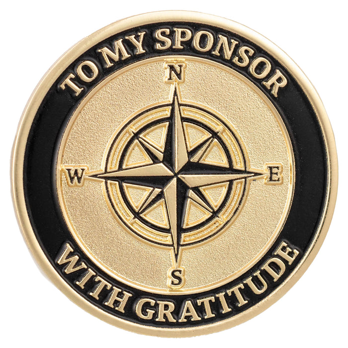 Sobriety Mint Compass Rose Men's Sponsor AA/NA Recovery Medallion - Black/Gold