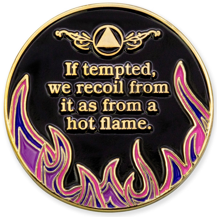 22 Year Sobriety Mint Twisted Flames Gold Plated AA Recovery Medallion - Black/Pink/Purple/Blue + Velvet Case