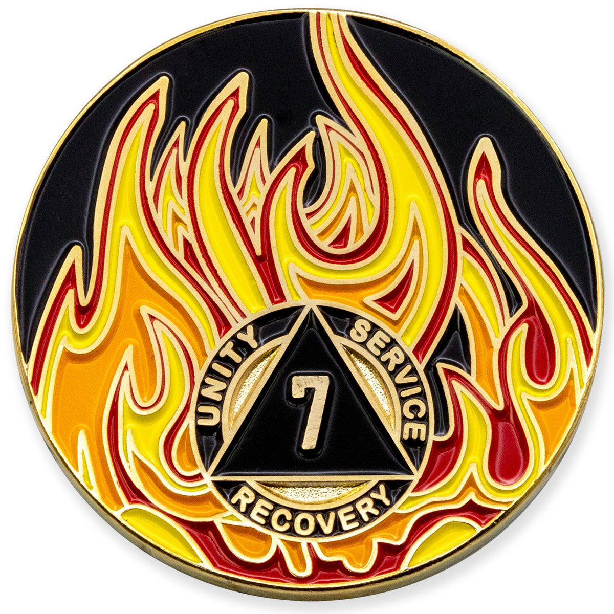 7 Year Twisted Flame AA Medallion/Chip/Coin - Black/Red/Orange