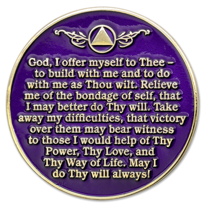 4 Year Sobriety Mint Twisted Tree of Life Gold Plated AA Recovery Medallion - Four Year Chip/Coin - Purple
