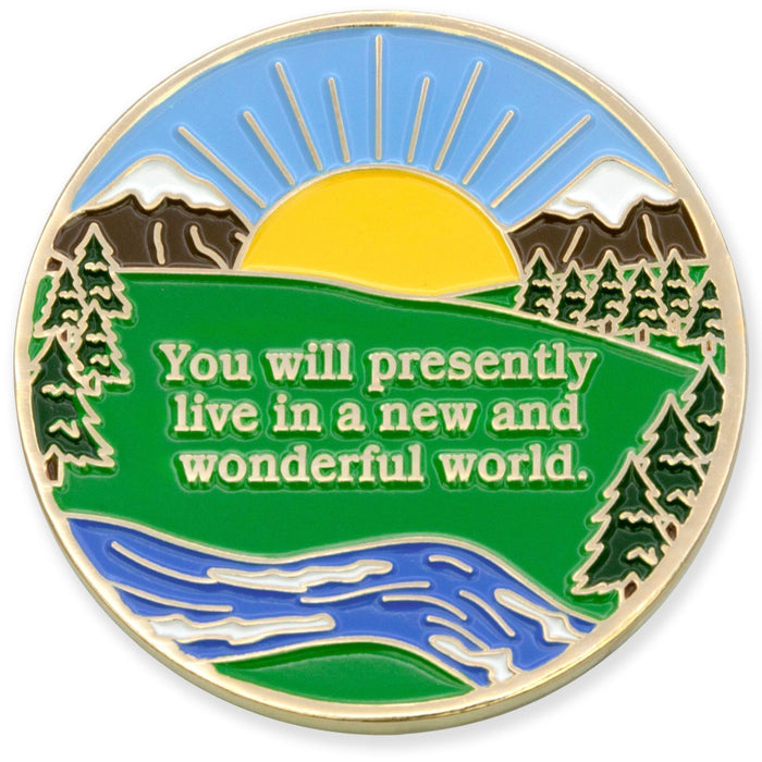 5 Year Sobriety Mint Winding River Gold Plated AA Recovery Medallion - Five Year Chip/Coin