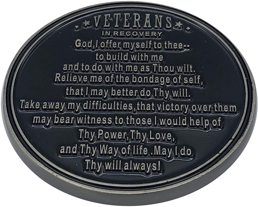 50 Year Veterans in Recovery AA/NA Sober Medallion - 40mm Fancy Coin/Chip - Black/Silver