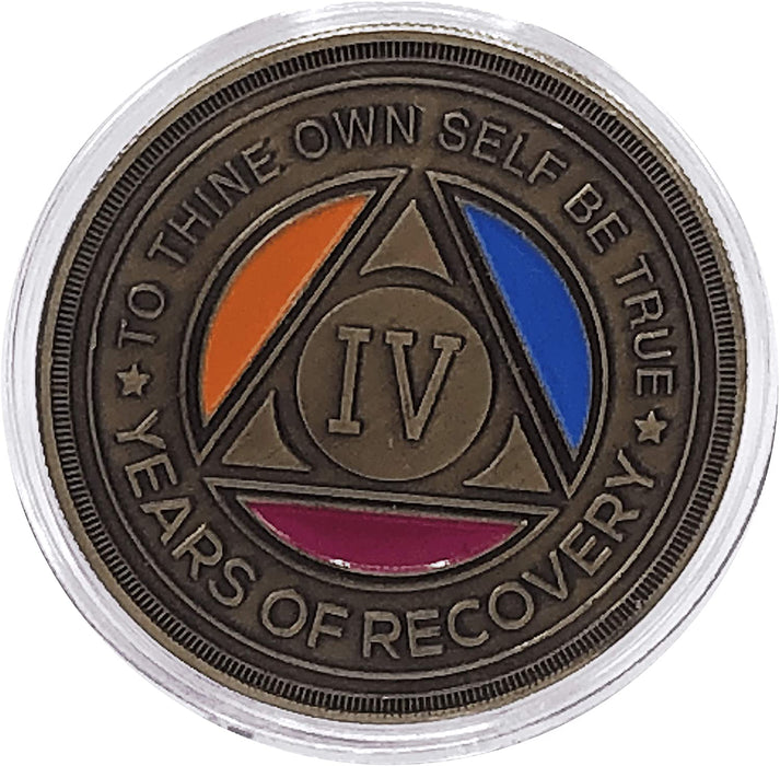 4 Year Tri-Color Bronze AA Medallion - 40mm Fancy Four Year Recovery Chip/Coin