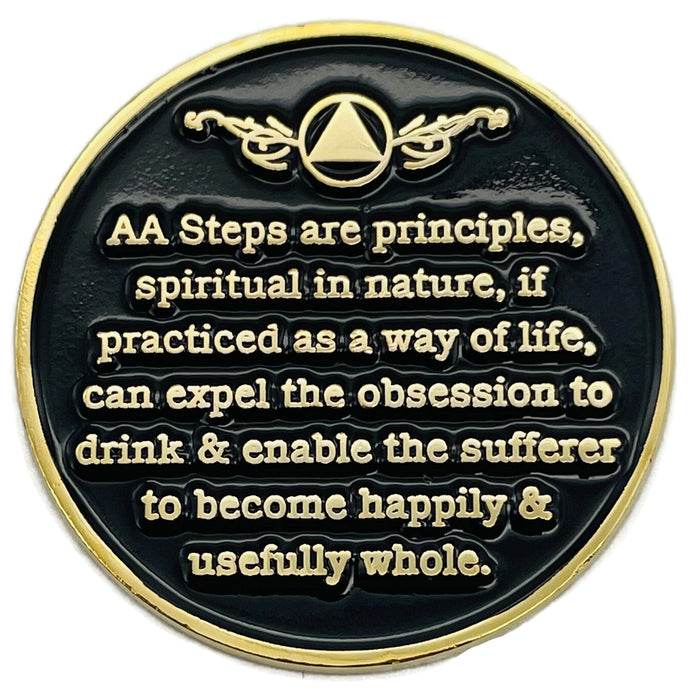 Sobriety Mint 50/50 Sober Half My Life Specialty AA Recovery Medallion - Polished Gold/Black