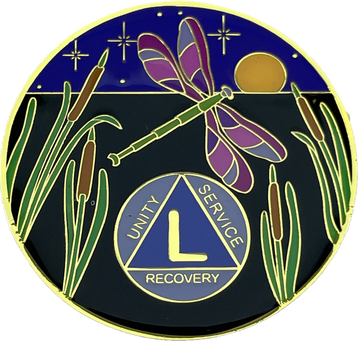 Dragonfly 9th Step 50 Year Specialty AA Recovery Medallion - Tri-Plated Fifty Year Chip/Coin