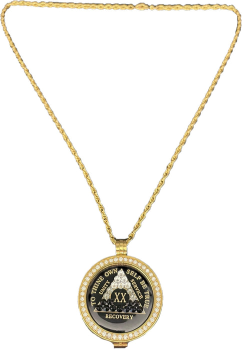 34mm Standard Size AA Medallion Necklace - Tri-Plate Chip/Coin/Token Holder - Gold Bling