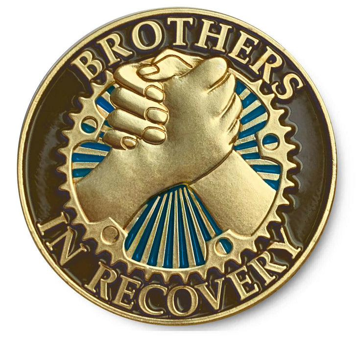 Brothers in Recovery AA/NA Specialty Sobriety Medallion - Brushed Gold/Army/Blue