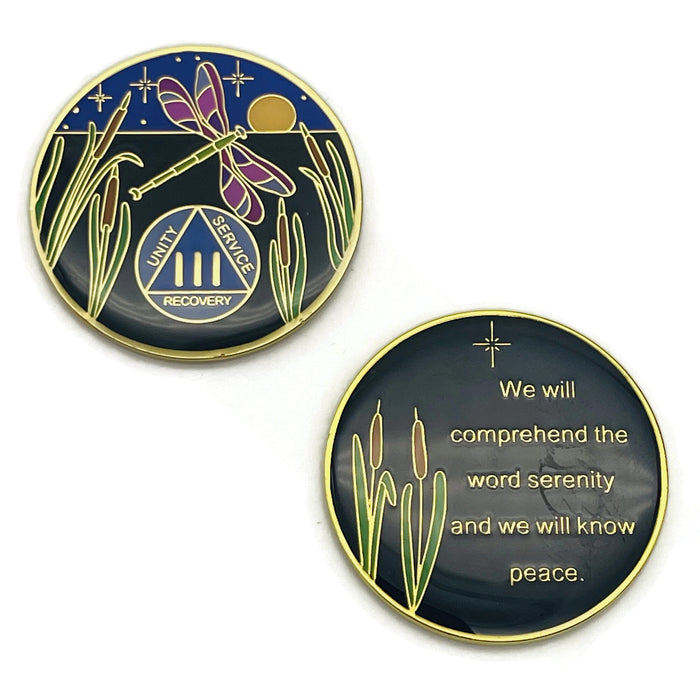 Dragonfly 9th Step 3 Year Specialty AA Recovery Medallion - Tri-Plated Three Year Chip/Coin