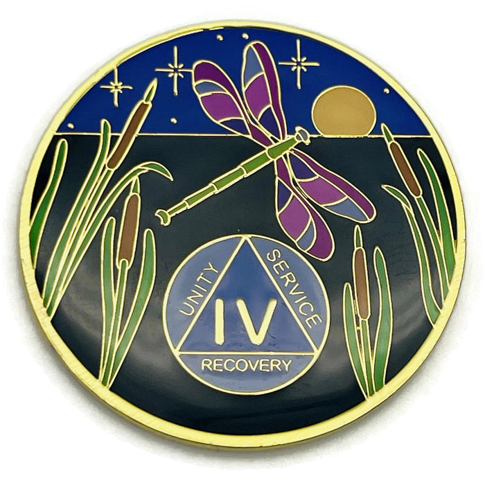 Dragonfly 9th Step 4 Year Specialty AA Recovery Medallion - Tri-Plated Four Year Chip/Coin