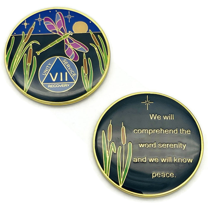 Dragonfly 9th Step 7 Year Specialty AA Recovery Medallion - Tri-Plated Seven Year Chip/Coin