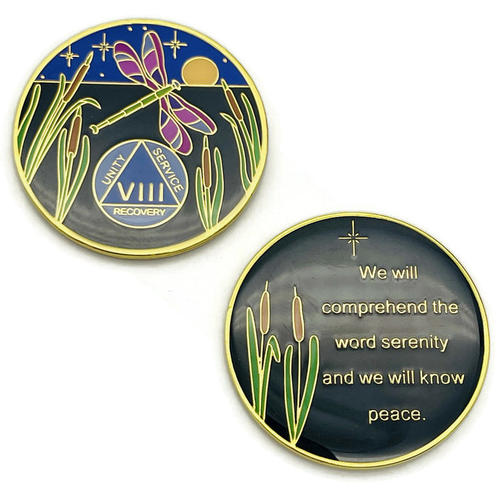Dragonfly 9th Step 8 Year Specialty AA Recovery Medallion - Tri-Plated Eight Year Chip/Coin