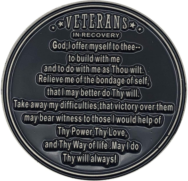 48 Year Veterans in Recovery AA/NA Sober Medallion - 40mm Fancy Coin/Chip - Black/Silver