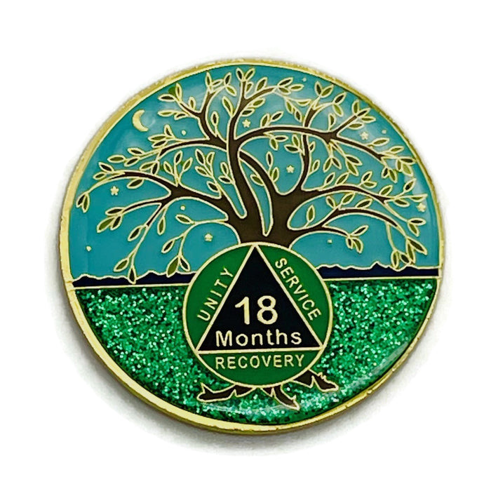 18 Months Tree of Life Specialty AA Recovery Medallion - Tri-Plated 18 Month Chip/Coin