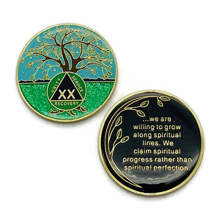 20 Year Tree of Life Specialty AA Recovery Medallion - Tri-Plated Twenty Year Chip/Coin