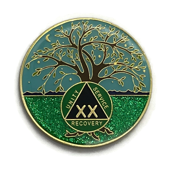 20 Year Tree of Life Specialty AA Recovery Medallion - Tri-Plated Twenty Year Chip/Coin