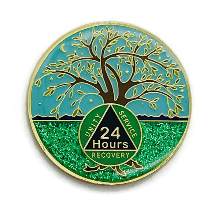 24 Hours Tree of Life Specialty AA Recovery Medallion - Tri-Plated 24 Hour Chip/Coin