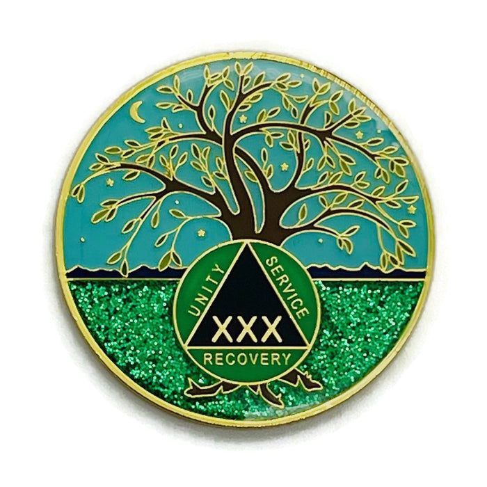 30 Year Tree of Life Specialty AA Recovery Medallion - Tri-Plated Thirty Year Chip/Coin
