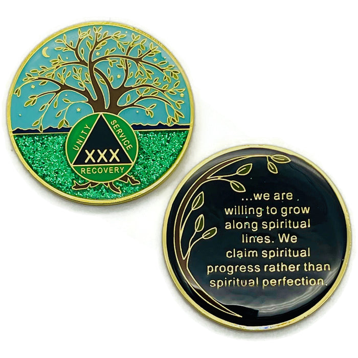 30 Year Tree of Life Specialty AA Recovery Medallion - Tri-Plated Thirty Year Chip/Coin