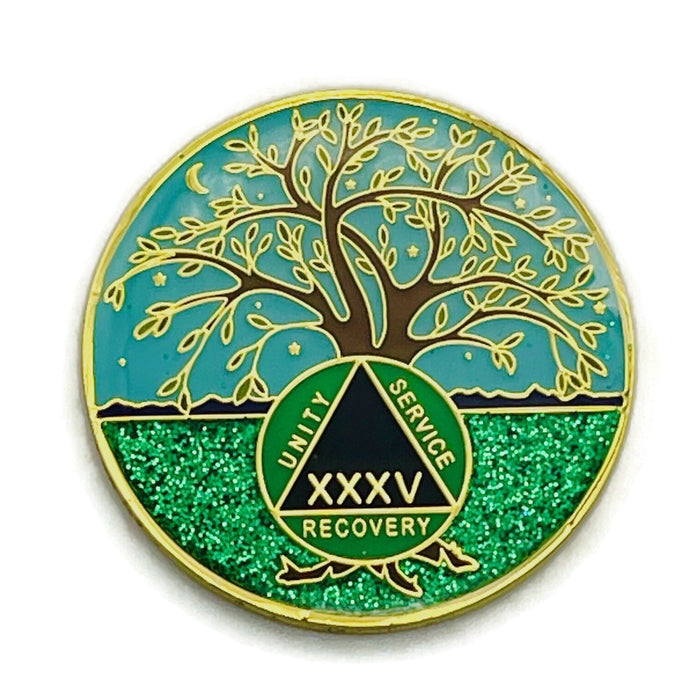 35 Year Tree of Life Specialty AA Recovery Medallion - Tri-Plated Thirty-Five Year Chip/Coin