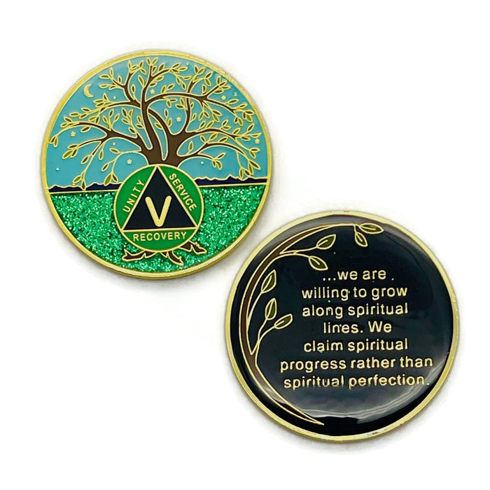 5 Year Tree of Life Specialty AA Recovery Medallion - Tri-Plated Five Year Chip/Coin