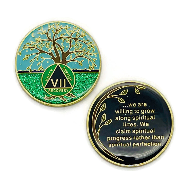 7 Year Tree of Life Specialty AA Recovery Medallion - Tri-Plated Seven Year Chip/Coin