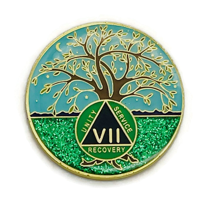 7 Year Tree of Life Specialty AA Recovery Medallion - Tri-Plated Seven Year Chip/Coin
