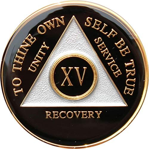 Recovery Mint 15 Year AA Medallion - Tri-Plate Fifteen Year Chip/Coin - Black