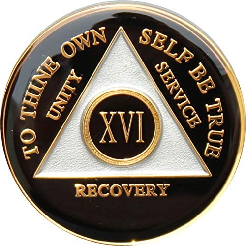 Recovery Mint 16 Year AA Medallion - Tri-Plate Sixteen Year Chip/Coin - Black