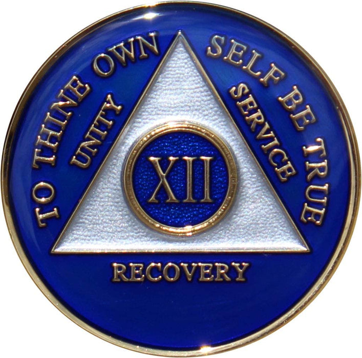 Recovery Mint 12 Year AA Medallion - Tri-Plate Twelve Year Chip/Coin - Blue