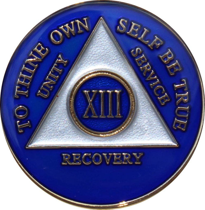 Recovery Mint 13 Year AA Medallion - Tri-Plate Thirteen Year Chip/Coin - Blue