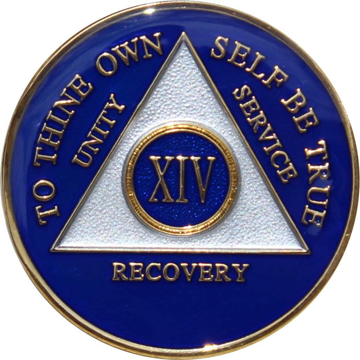 Recovery Mint 14 Year AA Medallion - Tri-Plate Fourteen Year Chip/Coin - Blue