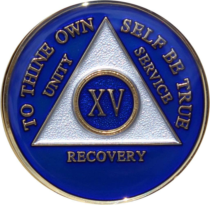 Recovery Mint 15 Year AA Medallion - Tri-Plate Fifteen Year Chip/Coin - Blue