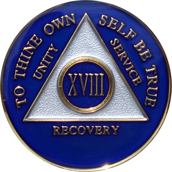 Recovery Mint 18 Year AA Medallion - Tri-Plate Eighteen Year Chip/Coin - Blue