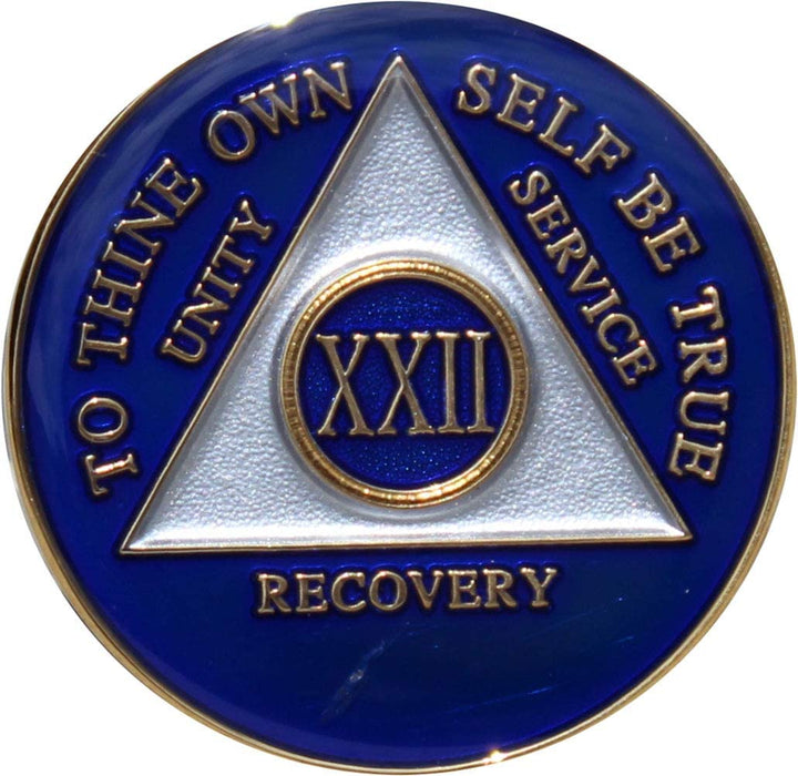 Recovery Mint 22 Year AA Medallion - Tri-Plate Twenty-Two Year Chip/Coin - Blue