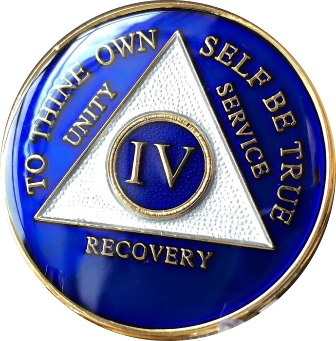 Recovery Mint 4 Year AA Medallion - Tri-Plate Four Year Chip/Coin - Blue