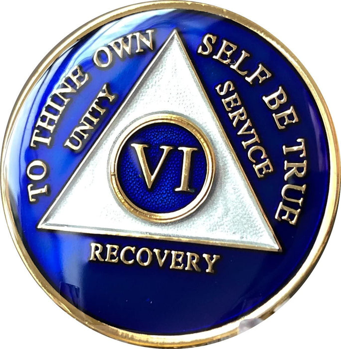 Recovery Mint 6 Year AA Medallion - Tri-Plate Six Year Chip/Coin - Blue