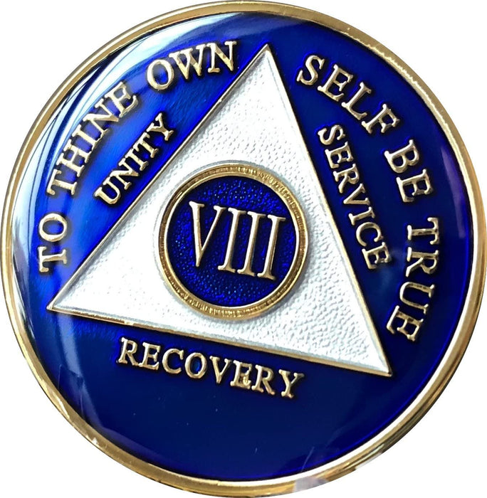 Recovery Mint 8 Year AA Medallion - Tri-Plate Eight Year Chip/Coin - Blue