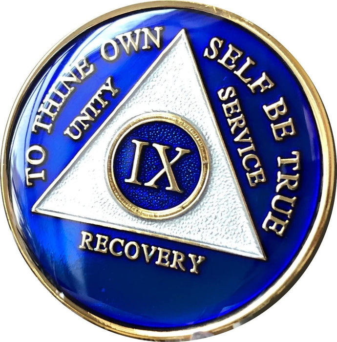 Recovery Mint 9 Year AA Medallion - Tri-Plate Nine Year Chip/Coin - Blue