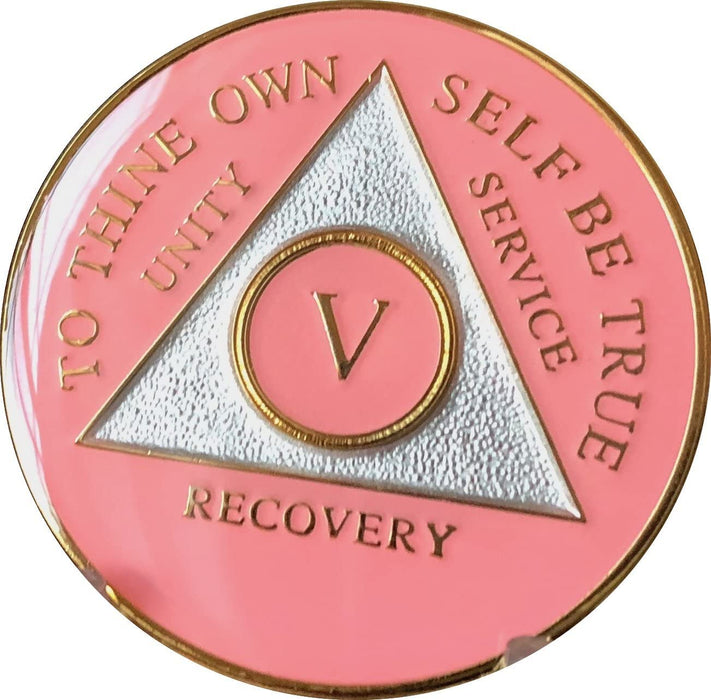 Recovery Mint 5 Year AA Medallion - Tri-Plate Five Year Chip/Coin - Pink