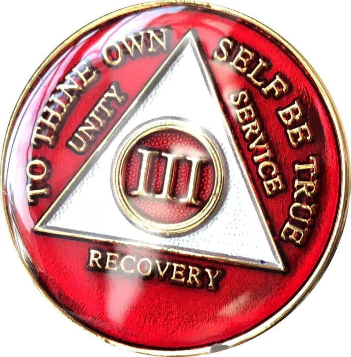 Recovery Mint 3 Year AA Medallion - Tri-Plate Three Year Chip/Coin - Red
