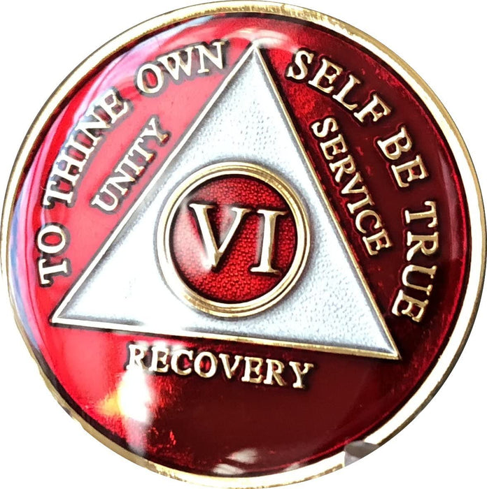Recovery Mint 6 Year AA Medallion - Tri-Plate Six Year Chip/Coin - Red