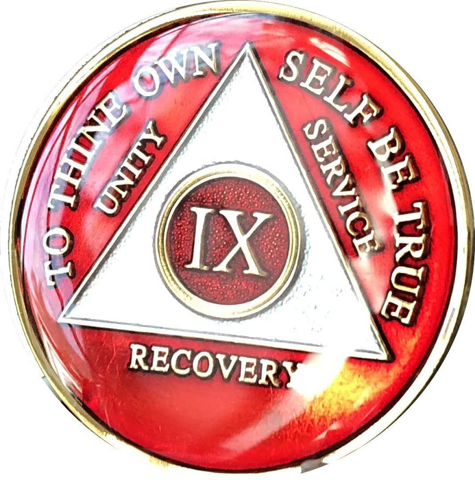 Recovery Mint 9 Year AA Medallion - Tri-Plate Nine Year Chip/Coin - Red
