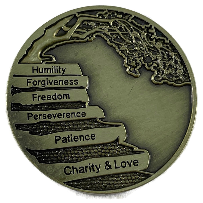 Wisdom Tree 12 Steps/Principles AA Bronze Recovery Medallion