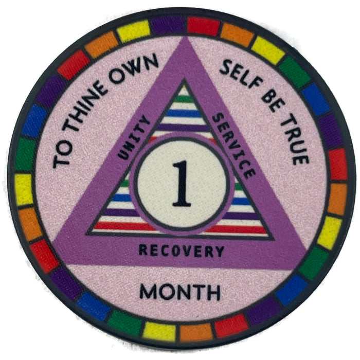 Poker Chip Style Sobriety Chips - Newcomer Coins - 1 Month Rainbow