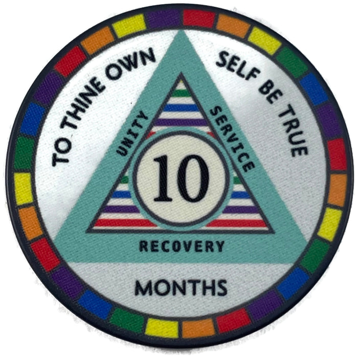 Poker Chip Style Sobriety Chips - Newcomer Coins - 10 Months Rainbow