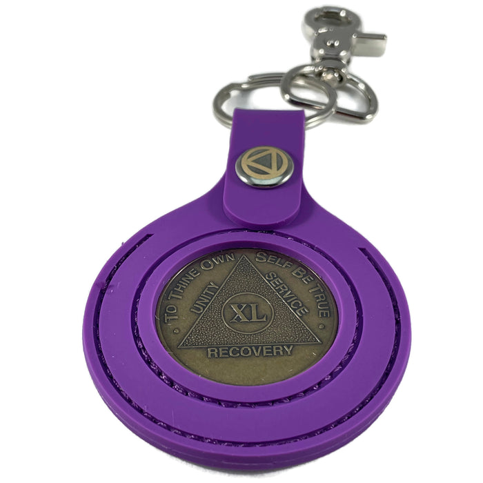 Rubber AA Medallion Keychain Holder - Sobriety Chip/Coin/Token Holder -  Blue